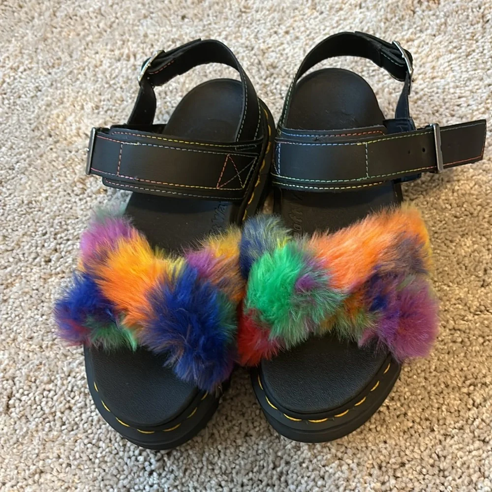 Dr Martens Voss II Fluffy Black/Rainbow Sandals Womens 38 - Picture 2 of 5
